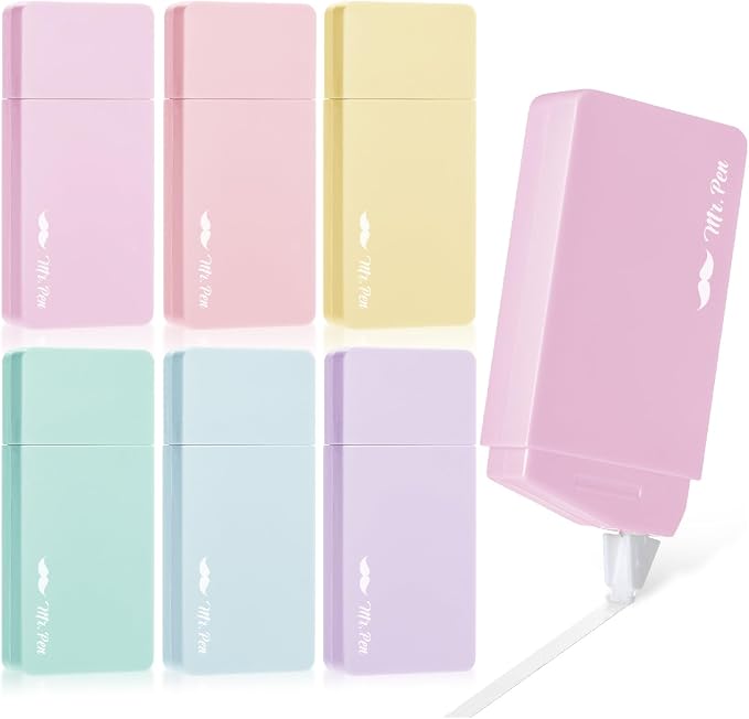 Mr. Pen- Aesthetic Correction Tape, 0.2" x 236", 6 pcs, Pastel Colors | Cute Correction Tape