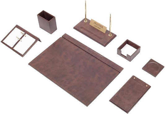 Luna Luxury Leather Desk Set – 9 Piece Executive Desk Organizer with Desk Pad, Fountain Pen Set, Pen Holder & A5 Note Case – Professional Office Desk Accessories – Multiple Colors (Brown)