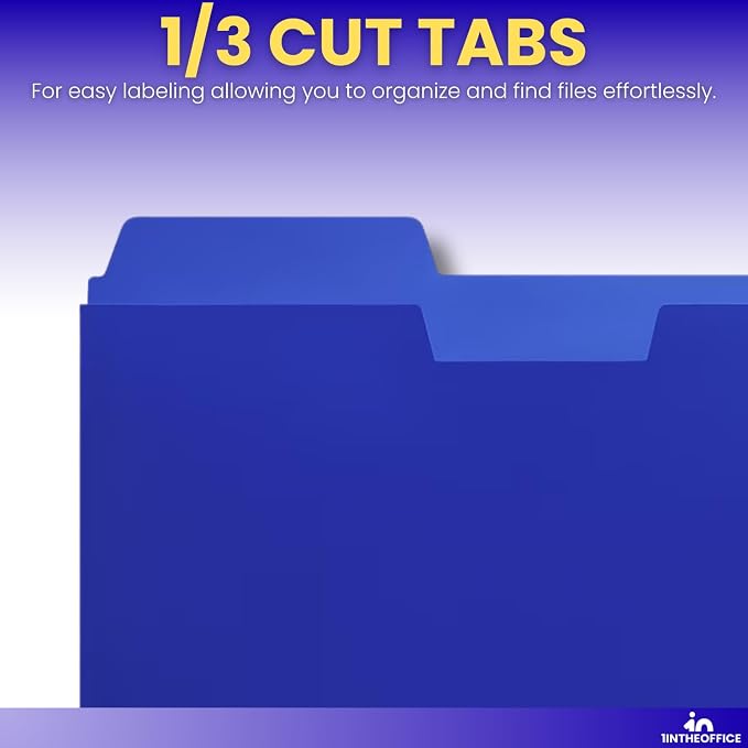 1InTheOffice Plastic File Folders Letter Size 1/3 Cut Tab, Poly File Pockets, Assorted Colors (10 Pack)