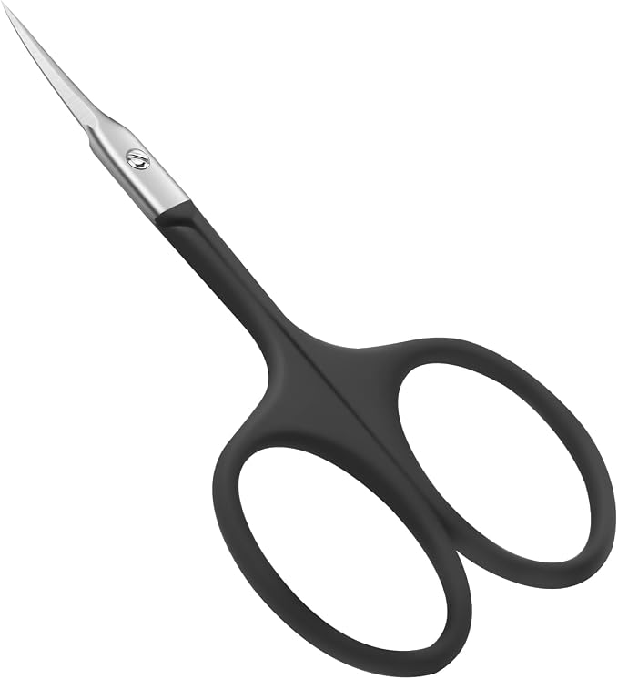 CGBE Cuticle Scissors, Extra Fine Curved Eyebrow Scissors, Black | Stainless Steel, Round Handle, Precise Pointed Tip, Hangnail And Dry Skin Trimming, Russian Manicure Care