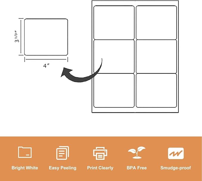 LabelMore 3 1/3 x 4 Labels - 6 Up Self Adhesive Shipping Labels - FBA Labels - 5000 Sheet/ 30000 Labels