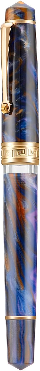 Asvine P20 Piston Fountain Pen, Stub Nib 1.1mm Calligraphy Art Drawing Purple Marble Acrylic with Case Set