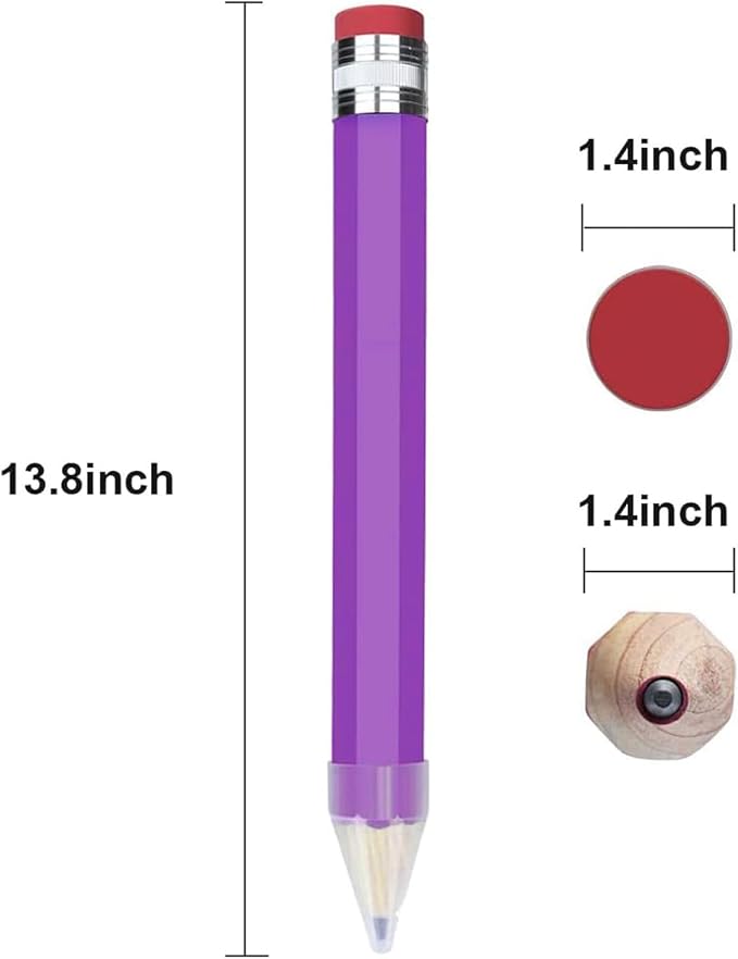 Giant Pencil, 14 Inch Big Jumbo Pencils, Funny Oversized Huge Comically Large Pencil with Cap for Prop/Gifts/Decor(Green/Purple)