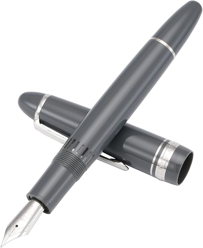 erofa Majohn P136 Piston Fountain Pen Medium Nib with Box, Gray Resin Writing Pen Set