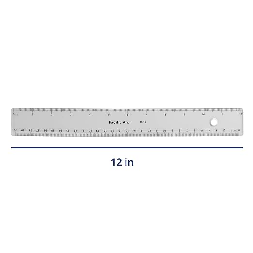 Pacific Arc 12 Inch Ruler Clear Plastic, Graduations in Inches and Centimeters
