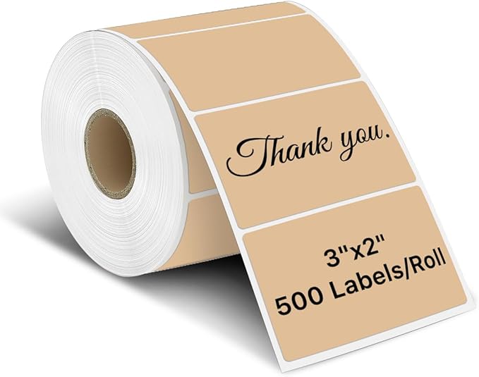 iEager 3" x 2" Thermal Labels, Durable Thermal Printer Stickers, Brown | Self-Adhesive Rectangle Label with Perforation Line, 500 Labels/Roll