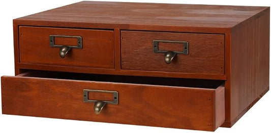 Wooden Storage Box Countertop Drawers Vintage Wooden Drawers Apothecary Cabinet Wood Desktop Organizer Box Library Card Catalog Cabinet（BROWN03）