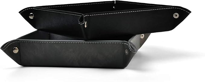 Oirlv Premium Leather Valet Tray for Men Jewelry Organizer, Desktop Storage,Key Wallets Cell Phones Catchall Tray Nightstand or Dresser Organizer Plate (Black)