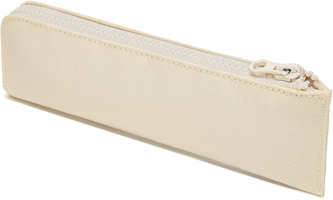 Oxford Pencil Case Slim Pencil Pouch Durable Zipper Stationery Bag Small Travel Use（Cream/Oxford）
