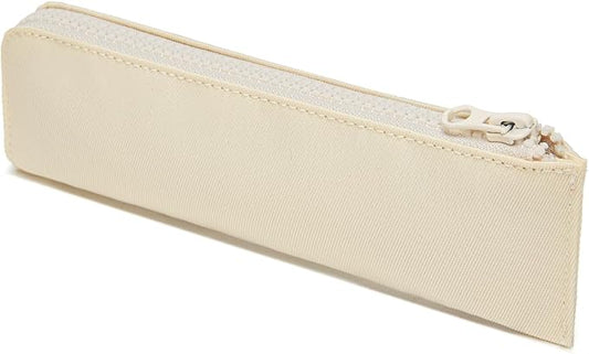 Oxford Pencil Case Slim Pencil Pouch Durable Zipper Stationery Bag Small Travel Use（Cream/Oxford）
