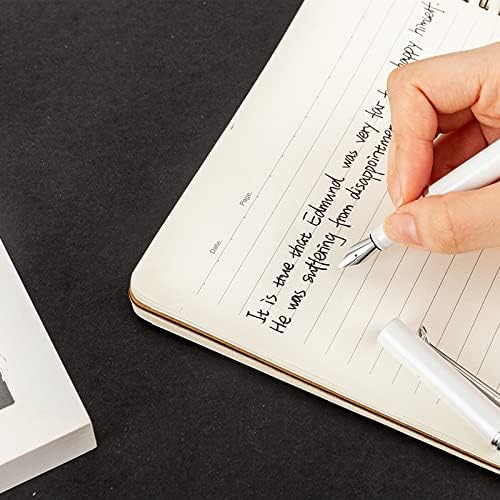 AIHAO Refillable Fountain Pen, Fine Point, Black Ink, 2 Ink Cartridges in one Set, Pear White, Metal Pen