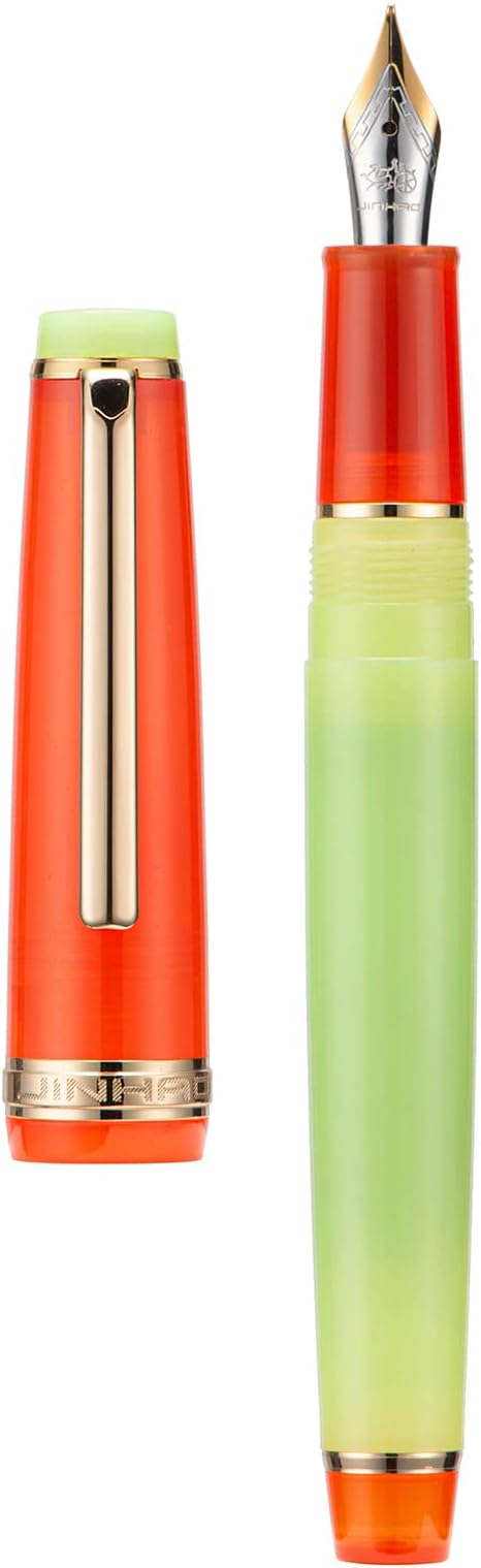 Jinhao 82 Acrylic Fountain Pen, Iridium Extra Fine Nib with Ink Converter, Morandi Orange Red Contrast Color Classic Design Smooth Writing Pen (Gold Trim)