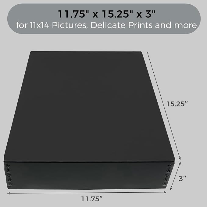 Lineco Drop Front Archival Storage Box, 11.75x15.25x3 in, Black, 8 Pack | Acid-Free with Metal Edge, Preserves Picture Longevity, Organize Photos, Newspapers, Prints, Documents, Crafts, DIY