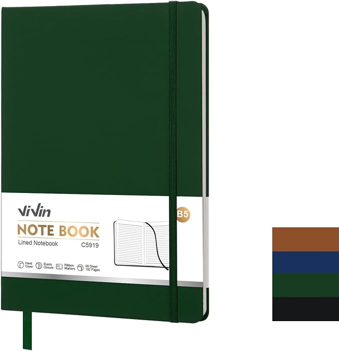 Vivin B5 College Ruled Notebook for Work,6.9"x9.8" Leather Hardcover Journal,192 Pages Professional Lined Notebook for Office & Business