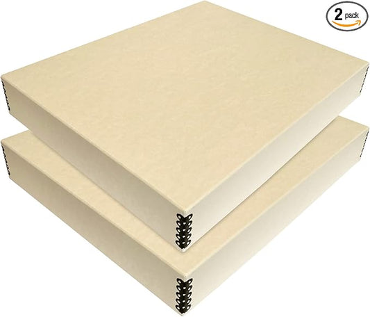 Lineco Drop Front Archival Storage Box, 17.75x22.75x3 in, Tan, 2 Pack | Acid-Free with Metal Edge, Preserves Picture Longevity, Organize Photos, Newspapers, Prints, Documents, Crafts, DIY