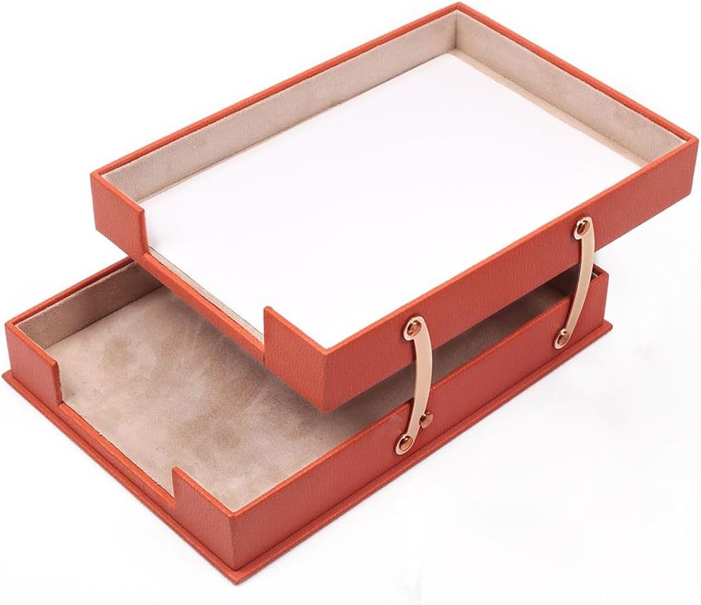 Luna Luxury Leather Desk Set for Men – 10 Piece Executive Office Desk Organizer Set with Document Tray, Desk Pad, Pen Holder, A5 Agenda with Fountain Pen Set – Multiple Color Options (Orange)