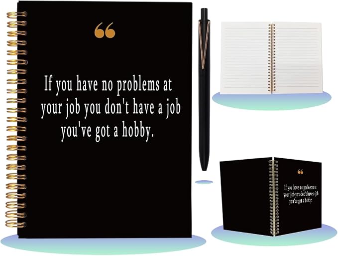 Funny Office Gifts for Coworker - A5 Spiral Notebook with Pen Set, Inspirational Job Quote Journal, Appreciation Farewell Gift for Boss Colleagues, College Ruled 80 Sheets, Black/Gold