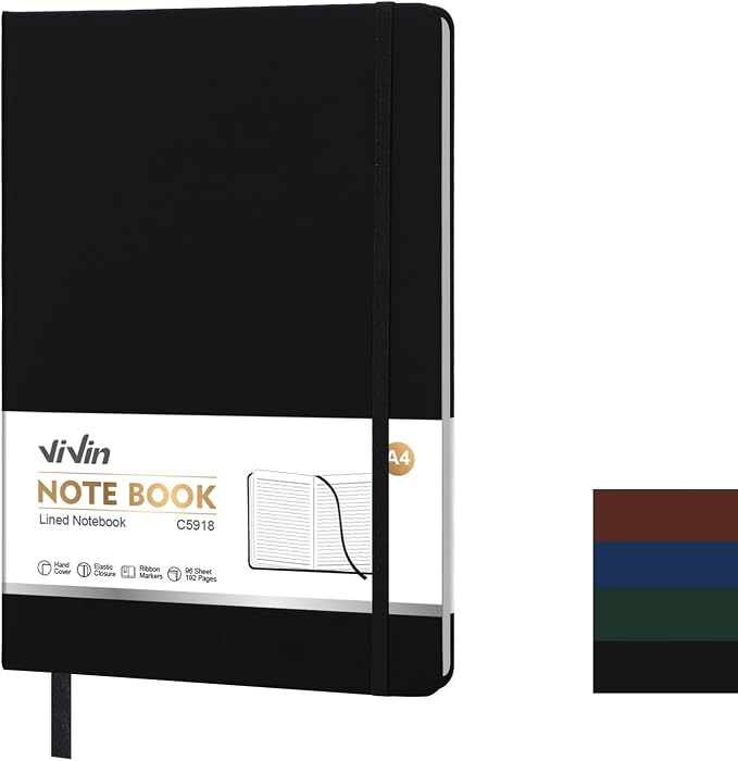 ViVin A4 College Ruled Notebook for Work, 8.5" x 11" Leather Hardcover Journal,192 Pages Professional Lined Notebook for Office & Business