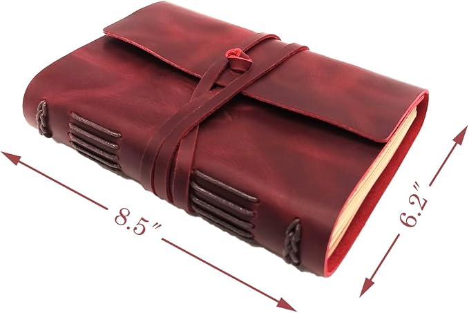 CooLeathor Red Notebook Journal - Nice Genuine Leather Journaling for writers A5 Size Diary 6.2x8.5 Inch,Notepad For Women,Man,Vintage,Gifts,Work,Traveler,Personal,Wine Red
