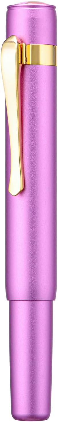 HONG DIAN M2 Mini Fountain Pen with Bent Nib, Sleek Shape Aluminium Short Pocket Travel Pen (Lilac Purple)