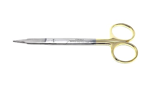 Goldman Fox Scissor 13 cm - Super Cut Sharpness - Premium Quality German Stainless Steel - Gold Handles by Cynamed (Straight Blades) …