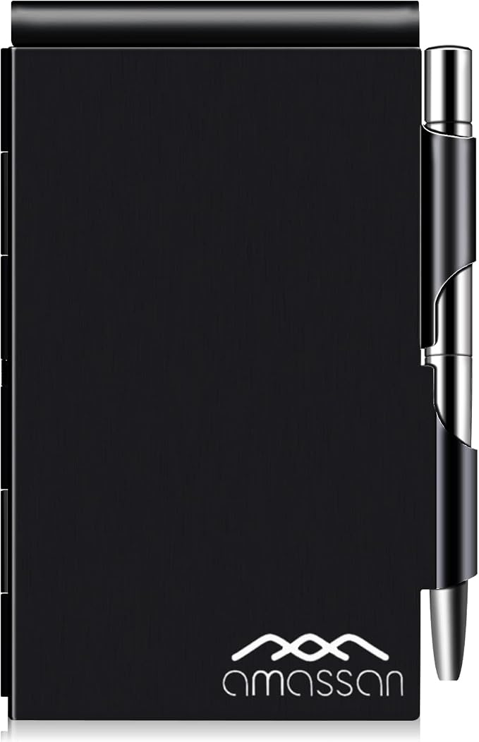 Metal Small Notebook, Mini Notepad, Small Pocket Notepad Aluminum Note Case with Mini Metal Pen and 60-Page Sheets - Memo Books Note Pads, Solid Black