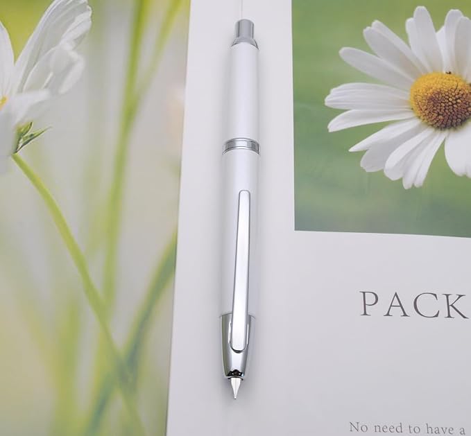 JINHAO 10 Press Fountain Pen, Retractable Metal Pen with Ink Converter (EF Nib 0.38mm, Pearl White)