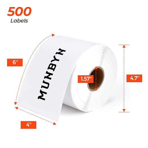 MUNBYN 4x6 Inch Thermal Labels, 6000 Pcs/12 Rolls(500 Pcs per Roll) | Shipping Label Paper for Thermal Printers, No BPA and BPS, Print Clear and Sharp, Strong Adhesive