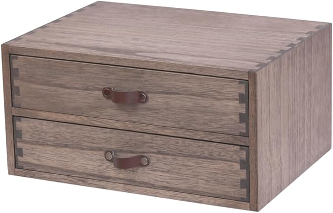 DDYURI Wood 2 Drawer Desktop Organizer Cabinet - Desk Storage Box for Kitchen Counter, Dresser Tabletop - Wooden File Organizer Printer Machine Stand for Office Accessories Chest Dark (FAX2C-DK)