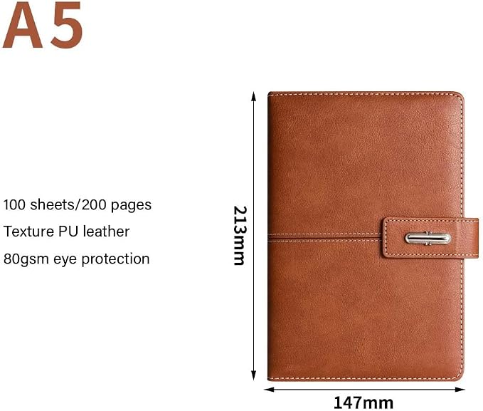 A5 Notebook Journal Leather Journal Hardcover With Pen Set for Work School Writing Business Notebook 200 pages + pen refill + gift box packaging(Brown)