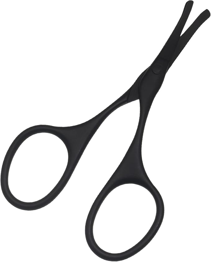 Multicolor Professional Grooming Scissors for Personal Care Facial Hair Removal and Ear Nose Eyebrow Trimming Stainless Steel Fine Straight Tip Scissors 3.9 Inch (Curved Safety Head Black)