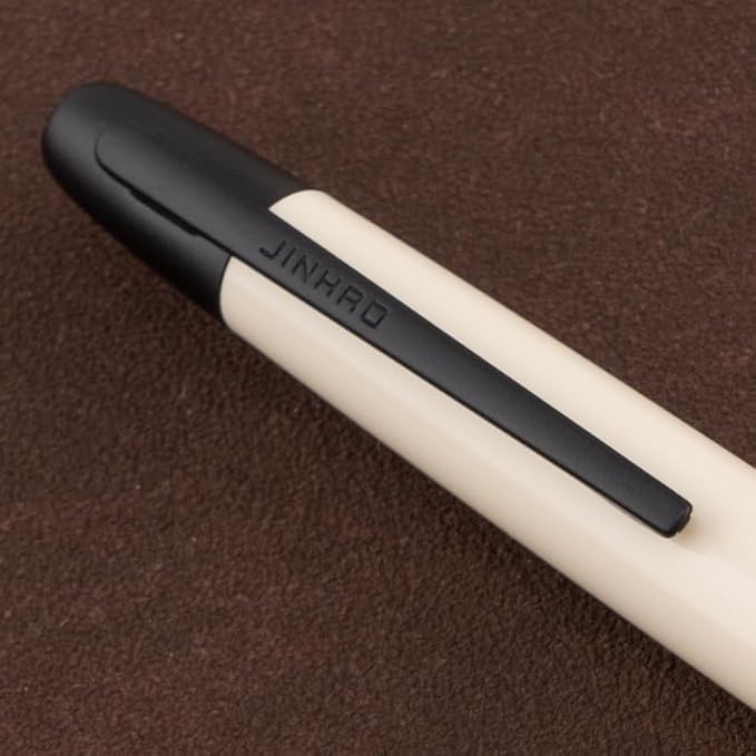 Jinhao 20 Press Retractable Fountain Pen Fine Nib with Converter Resin Writing Gift Pen, Ivory with Black Clip