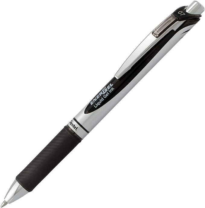 Pentel Energel 0.7 mm Deluxe RTX Liquid Gel Ink Pens, Metal Tip, Pack of 5 Black Pens with 3 Refills | Pack of 5 Black Pens with 3 Refills