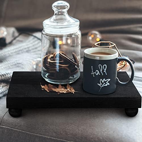 Amyhill Wood Pedestal Stand Kitchen Soap Tray Farmhouse Wooden Riser Stand for Kitchen Bathroom Counter Table Decor Plant Vases Display(Classic,Black,12 x 7 Inch)