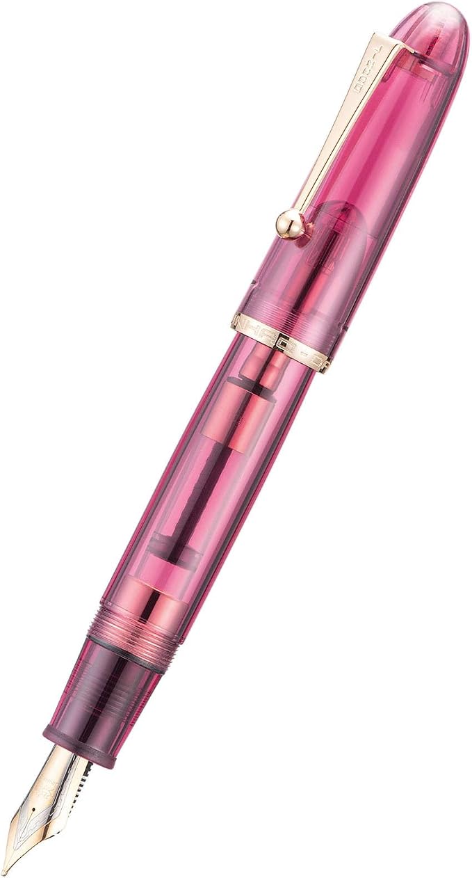 Jinhao 9019 DaDao Series Fountain Pen, Size 8 Medium Nib with Large Ink Converter, Transparent Wine Red Acrylic Design Smooth Writing Pen (Gold Trim)
