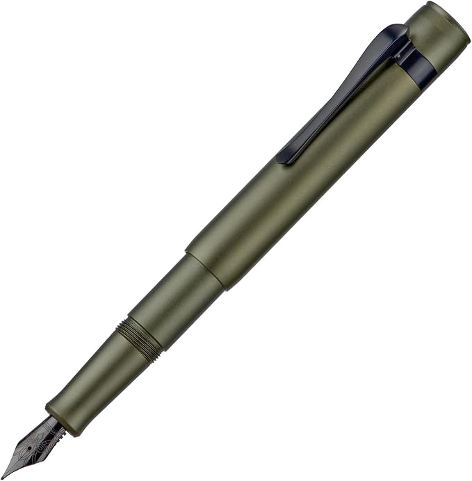HONG DIAN M2 Black Forest Mini Fountain Pen, Fine Soft Nib & Sleek Shape Aluminium Short Pocket Travel Pen (Army Green)