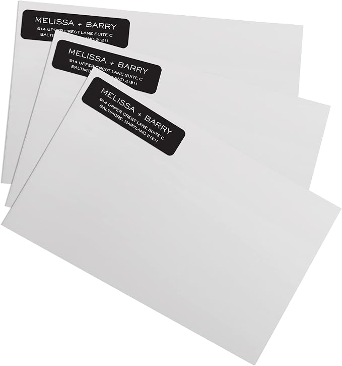 Striking Black Modern Rolled Address Labels/Roll of 500 Personalized Address Labels/Designer Return Address Stickers in Elegant Plastic Dispenser