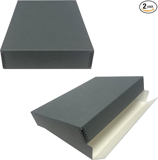 Lineco Drop Front Archival Storage Box, 11.75x18.25x3 in, Gray, 2 Pack | Acid-Free with Metal Edge, Preserves Picture Longevity, Organize Photos, Newspapers, Prints, Documents, Crafts, DIY