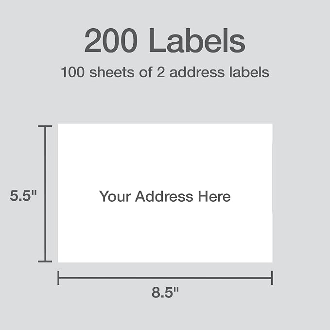 Redi-Tag 5.5" x 8.5" Shipping Labels, 200 per Pack, White, Laser & Inkjet Half Sheet Printer Labels, Self-Adhesive, Permanent Stick, Smudge-Resistant, Perfect for Shipping, Mailing, and Warehouse Use