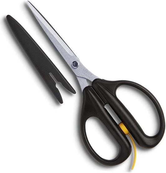 CANARY Spring Loaded Craft Scissors with Cover 7.2" [Long Blade], Made in JAPAN, Razor Sharp Japanese Stainless Steel Blade, Black