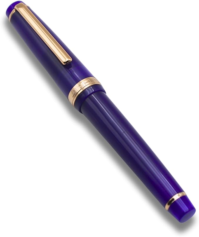 82 Fountain Pen - Iridium Medium Nib with Ink Converter | Acrylic Material Pen Barrel,Navy Blue,Gold Trim