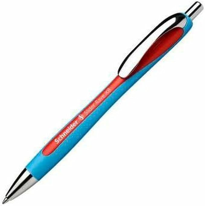 Schneider Slider Rave XB (Extra Broad) Ballpoint Pen, Refillable + Retractable, 1.4 mm, Light Blue Barrel, Red Ink, Box of 5 Pens (132502)