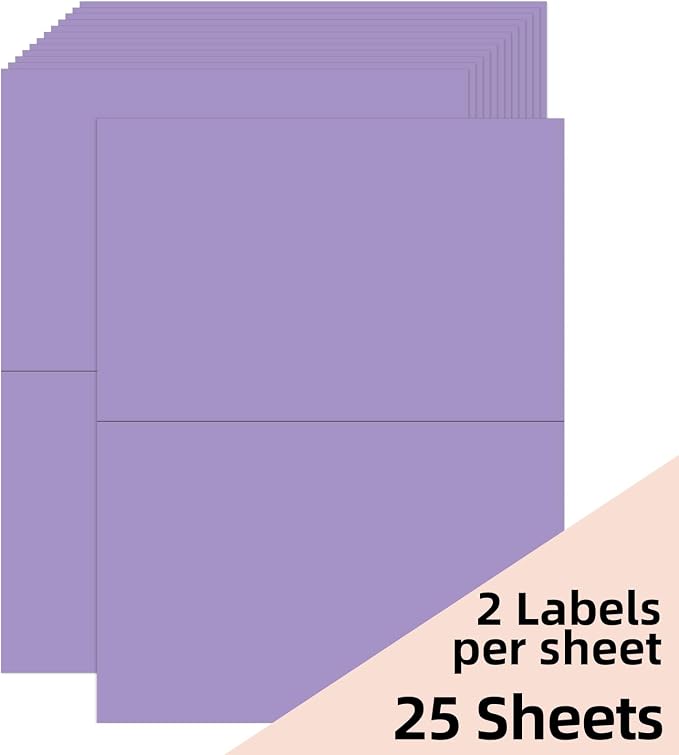 Half-Sheet Printable Shipping Labels- 5 1/2 x 8 1/2- Matte Purple Mailing Labels- Laser/Inkjet Compatible - 50/Pack