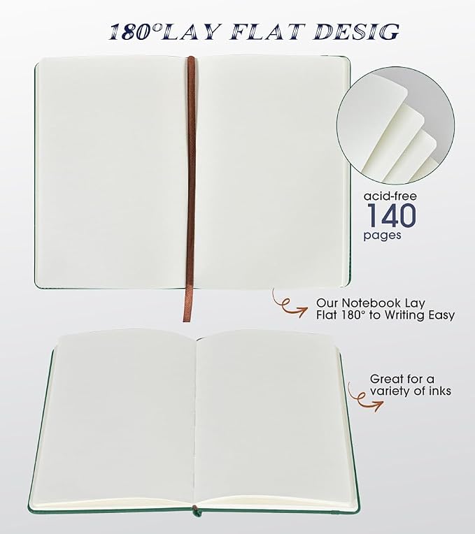 Biuwory A5 Hardcover Blank Journal Notebook, Leather Sketchbook for Drawing | 140 Unlined Pages Vintage Notebook, 5.7"×8.3" Travel Diary for Work, School, Art Journal, Daily Writing for Women & Men