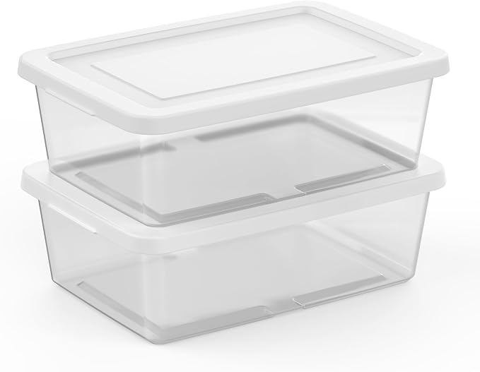 Sterilite Storage Box Stackable Tote, White, 12 Quart, 60 Pack | Clear Plastic Container with Secure Snapping Lids for Home and Office Organization