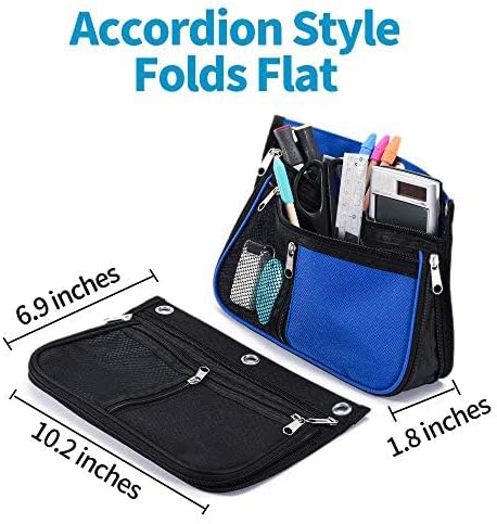 Sooez Pencil Pouch for Binder, Expandable Zipper Pencil Pouch, Fabric Pencil Pouches Binder Pockets, Large Capacity Binder Pouch, Pencil Case, 3 Ring, Black, 2 Pack-Grey & Pink