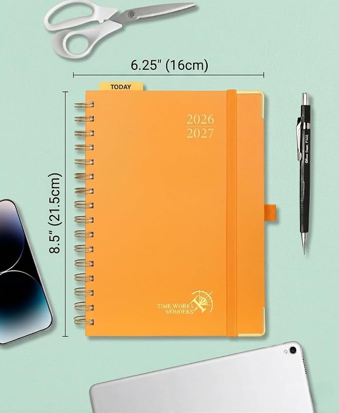 POPRUN 2026-2027 Weekly Planner 6.25" x 8.5" Weekly and Monthly Planner | Jul 2026 - Jun 2027 Daily Agenda Book with Hourly Schedule, Tabs, Hardcover, School and Office Supplies- Orange