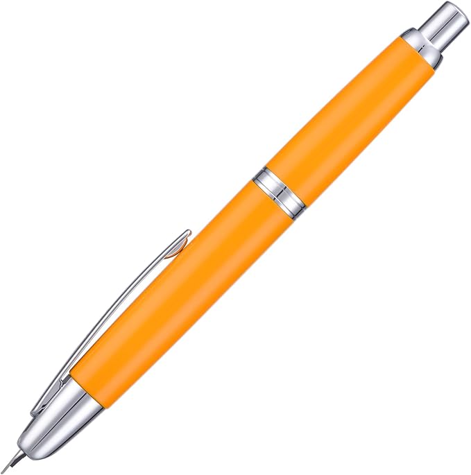 Jinhao 10 Press Fountain Pen with Box, Orange Retractable Medium Nib with Ink Converter Set (Silver Clip)