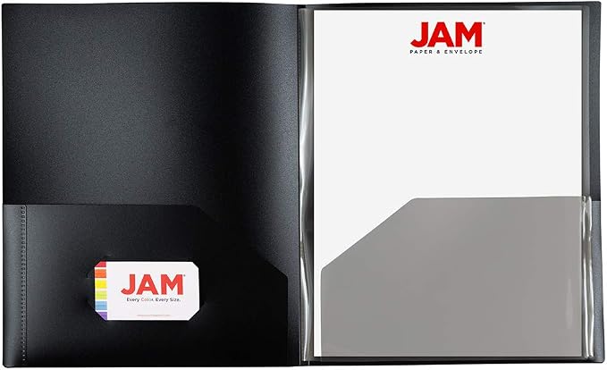 JAM PAPER Heavy Duty Plastic Multi Pocket Folders - 6 Pocket Organizer - Black - 2/Pack