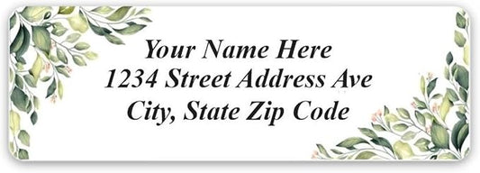 Personalized Return Address Labels Corner Leaves - Custom Mailing Labels/Stickers for Envelopes, Easy Peel and Stick, Permanent Flat Sheet Rectangle Labels (White) Made in The USA (60)